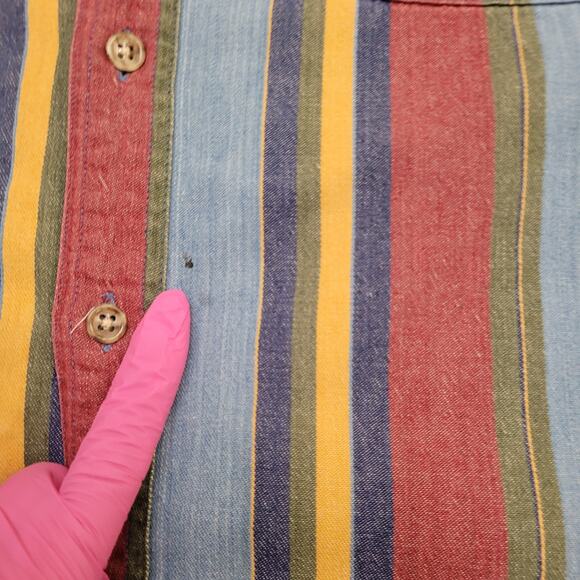Vintage MOD Striped Denim Button Shirt Medium 22x29 Baggy Vertical-Stripes - Picture 2 of 13